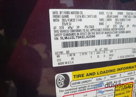 2019 Lincoln Navigator Reserve из США, поврежденный, VIN 5LMJJ2LT9KEL02596